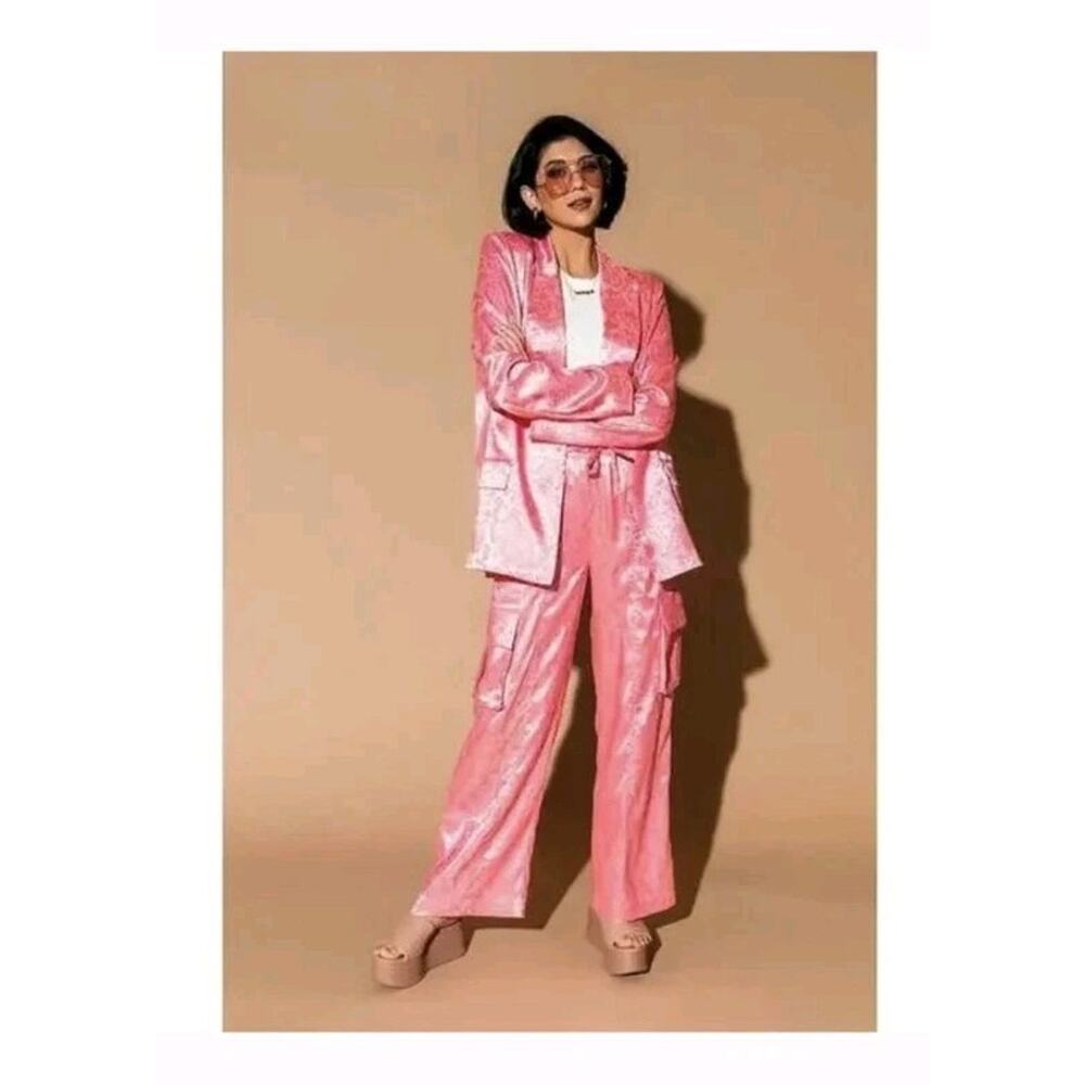 Pink Women's Satin Blazer Jacket - Stylish Pink Coat